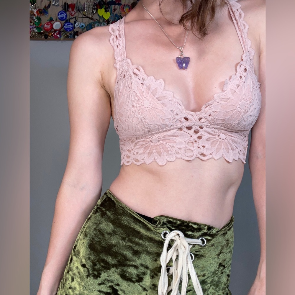 SOLD Pink Lacey Bralette with Flower Petal Hems